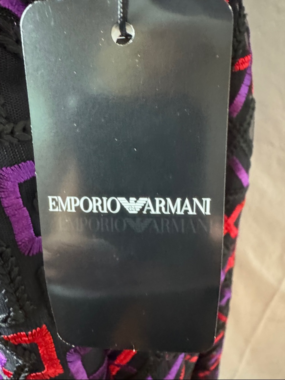 Emporio Armani Black Midi Dress with Red & Purple Geometric Embroidery - Picture 2 of 8